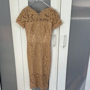 Lover Lace Midi Dress in Tan